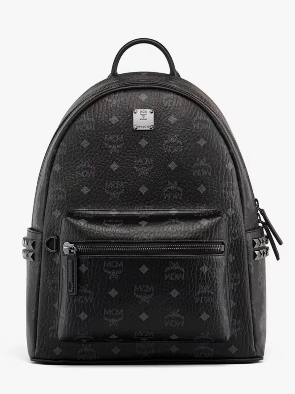 MCM Stark Side Studs Monogram Black Leather Backpack